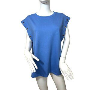 Jones New York Signature Top Women’s M Blue Sleeveless Crewneck Grommets Casual